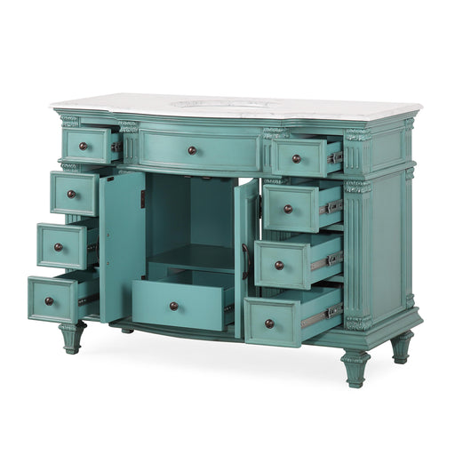 Silkroad Exclusive V0277NW48C doors and drawers open showing the center cabinet and 9 drawers