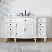 Silkroad Exclusive V0277WW60C 60" Antique White single vanity, front view in a bathroom