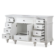 Silkroad Exclusive V0277WW60C 60" Antique White single vanity, doors and drawers open on white