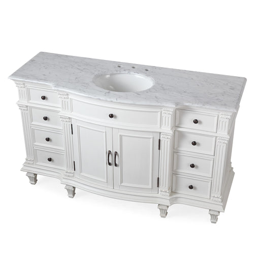 Silkroad Exclusive V0277WW60C 60" Antique White single vanity, three-quarter view on white
