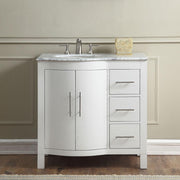 Silkroad Exclusive V0290WW36L 36" White single sink vanity, front view in a bathroom, sink on the left