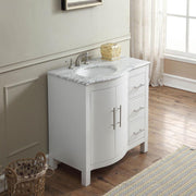 Silkroad Exclusive V0290WW36L 36" White single sink vanity, three-quarter view in a bathroom