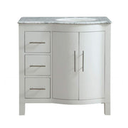 Silkroad Exclusive V0290WW36R 36" White single sink vanity, front view on white, sink on the right