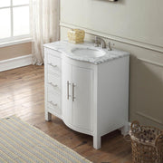 Silkroad Exclusive V0290WW36R 36" White single sink vanity, three-quarter view in a bathroom
