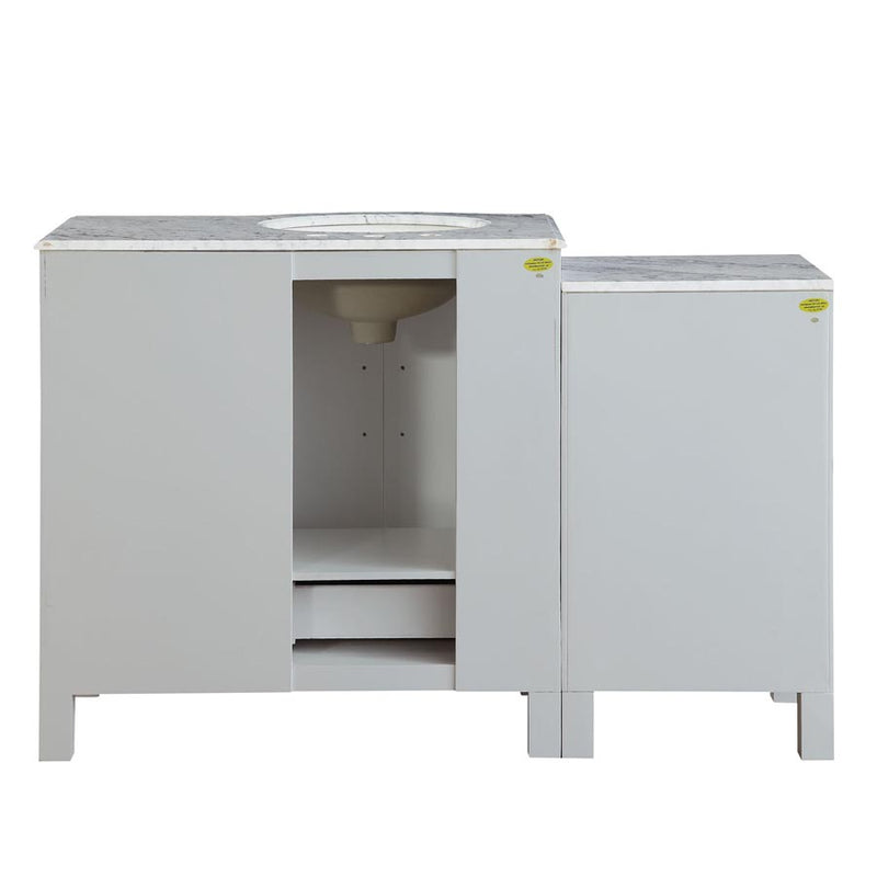 Silkroad Exclusive V0290WW54L 53.5" White single sink vanity, back view showing the open plumbing cut-out