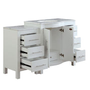 Silkroad Exclusive V0290WW54L 53.5" White single sink vanity, with doors and drawers open showing storage