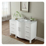 Silkroad Exclusive V0290WW54L 53.5" White single sink vanity, three-quarter view in a bathroom