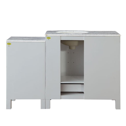 Silkroad Exclusive V0290WW54R 53.5" White single sink vanity, back view showing the open plumbing cut-out