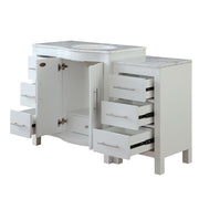 Silkroad Exclusive V0290WW54R 53.5" White single sink vanity, with doors and drawers open showing storage