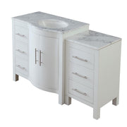 Silkroad Exclusive V0290WW54R 53.5" White single sink vanity, three-quarter view, on white, drawer bank on the right