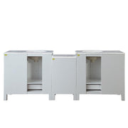 Silkroad Exclusive V0290WW89D 89" White double sink vanity, back view showing the open plumbing cut-out