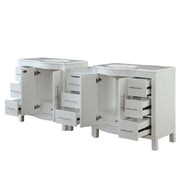 Silkroad Exclusive V0290WW89D 89" White double sink vanity, with doors and drawers open showing storage