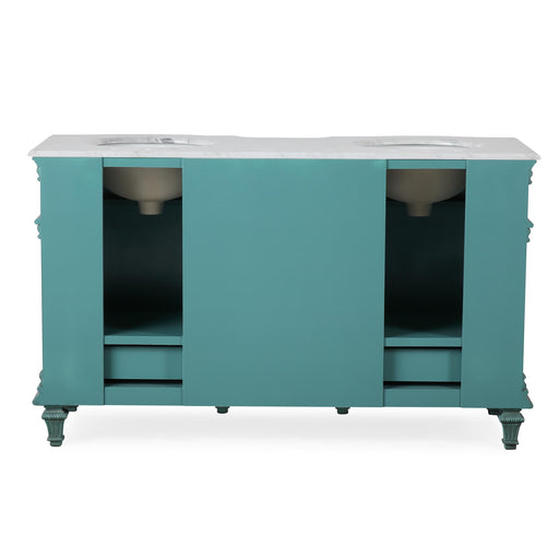 Silkroad Exclusive V0313NW60D 60" Retro Green double vanity, back view showing the plumbing opening