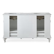 Silkroad Exclusive V0313WW60D 60" Antique White double sink vanity, back view showing the open plumbing cut-out
