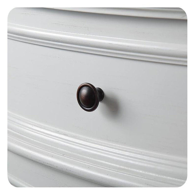 Silkroad Exclusive V0313WW60D 60" Antique White double sink vanity, close-up of an oil rubbed bronze drawer knob