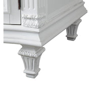 Silkroad Exclusive V0313WW60D 60" Antique White double sink vanity, close-up of the carved base and feet