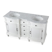 Silkroad Exclusive V0313WW60D 60" Antique White double sink vanity, three-quarter view, on white