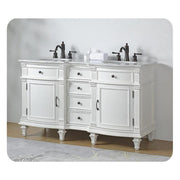 Silkroad Exclusive V0313WW60D 60" Antique White double sink vanity, three-quarter view in a bathroom