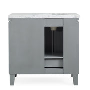 Silkroad Exclusive V0320GW36L 36" Gray single sink vanity, back view showing the open plumbing cut-out