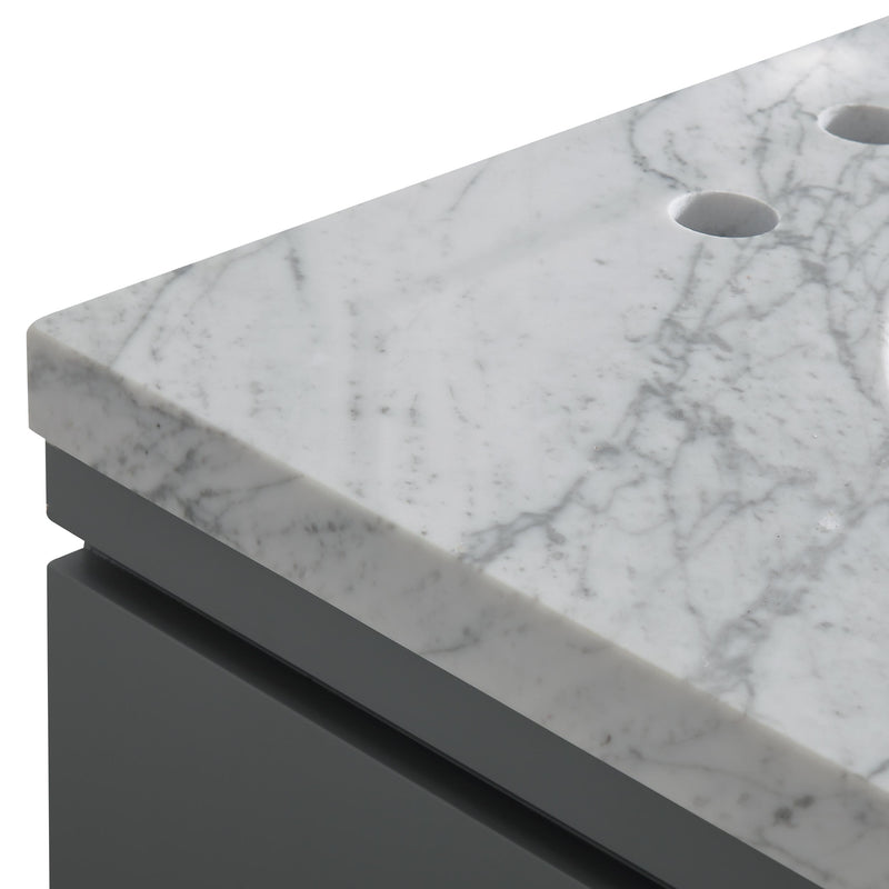 Silkroad Exclusive V0320GW36L 36" Gray single sink vanity, close-up of the stone top and edge profile