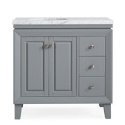 Silkroad Exclusive V0320GW36L 36" Gray single sink vanity, front view on white