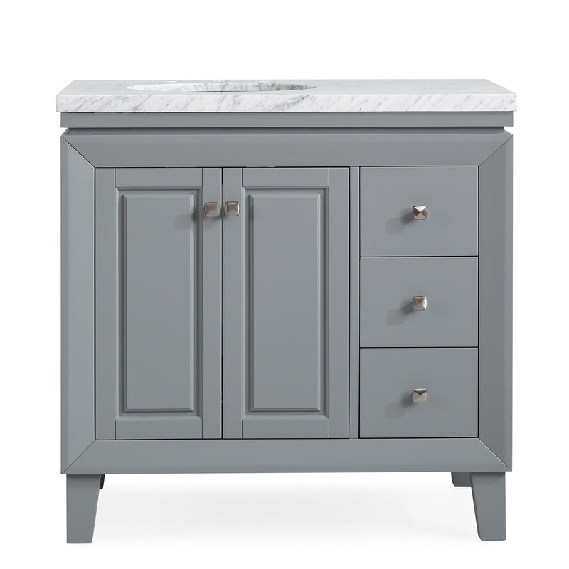 Silkroad Exclusive V0320GW36L 36" Gray single sink vanity, front view on white