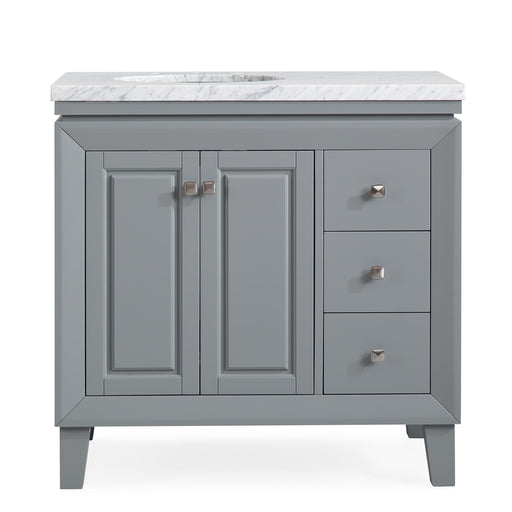 Silkroad Exclusive V0320GW36L 36" Gray single sink vanity, front view on white