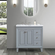 Silkroad Exclusive V0320GW36L 36" Gray single sink vanity, front view in a bathroom