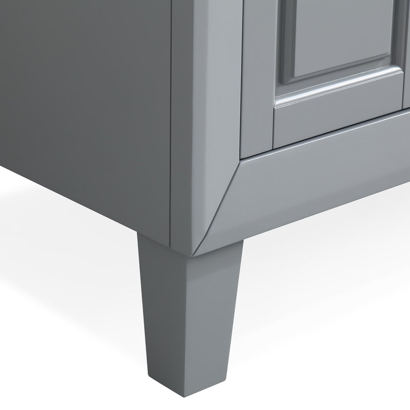 Silkroad Exclusive V0320GW36L 36" Gray single sink vanity, close-up of the carved base and feet