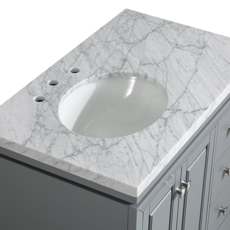 Silkroad Exclusive V0320GW36L 36" Gray single vanity, close-up of the undermount sink in the stone top