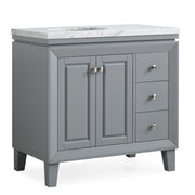 Silkroad Exclusive V0320GW36L 36" Gray single sink vanity, three-quarter view