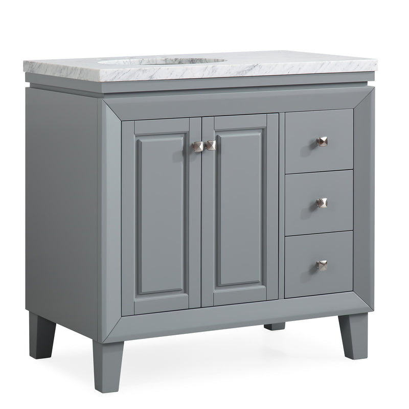 Silkroad Exclusive V0320GW36L 36" Gray single sink vanity, three-quarter view