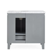 Silkroad Exclusive V0320GW36R 36" Gray single sink vanity, back view showing the open plumbing cut-out