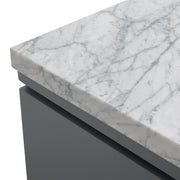 Silkroad Exclusive V0320GW36R 36" Gray single sink vanity, close-up of the stone top and edge profile