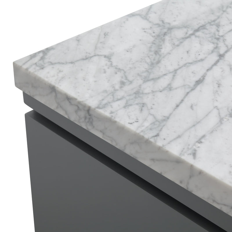 Silkroad Exclusive V0320GW36R 36" Gray single sink vanity, close-up of the stone top and edge profile