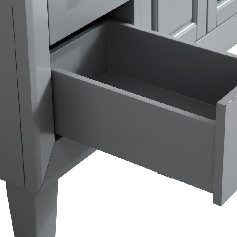 Silkroad Exclusive V0320GW36R 36" Gray single sink vanity, close-up of a drawer on its slides