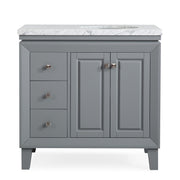 Silkroad Exclusive V0320GW36R 36" Gray single sink vanity, front view on white