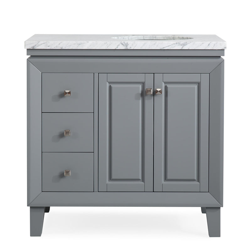 Silkroad Exclusive V0320GW36R 36" Gray single sink vanity, front view on white