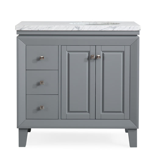 Silkroad Exclusive V0320GW36R 36" Gray single sink vanity, front view on white