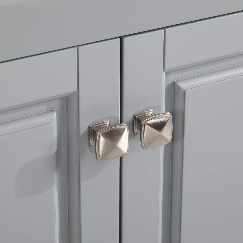 Silkroad Exclusive V0320GW36R 36" Gray single sink vanity, close-up of the door and drawer hardware