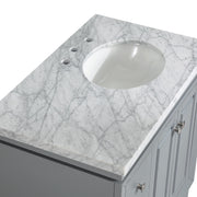 Silkroad Exclusive V0320GW36R 36" Gray single sink vanity, close-up of the undermount sink in the stone top