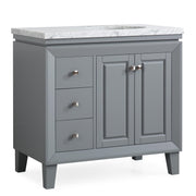 Silkroad Exclusive V0320GW36R 36" Gray single sink vanity, three-quarter view