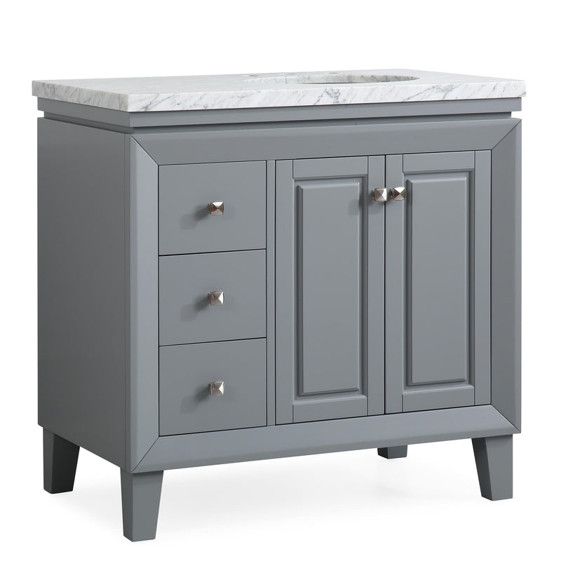 Silkroad Exclusive V0320GW36R 36" Gray single sink vanity, three-quarter view