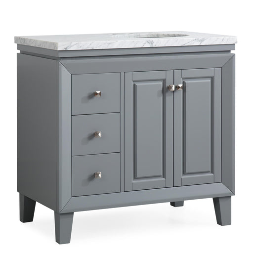 Silkroad Exclusive V0320GW36R 36" Gray single sink vanity, three-quarter view