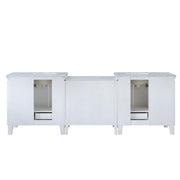 Silkroad Exclusive V0320WW103D 103" White double sink vanity, back view showing the open plumbing cut-out