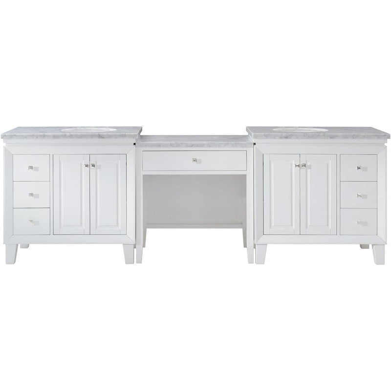 Silkroad Exclusive V0320WW103D 103" White double sink vanity, front view on white