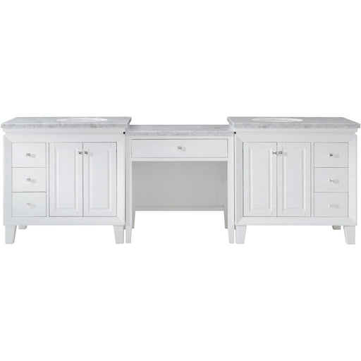 Silkroad Exclusive V0320WW103D 103" White double sink vanity, front view on white