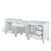 Silkroad Exclusive V0320WW103D 103" White double sink vanity, with doors and drawers open showing storage