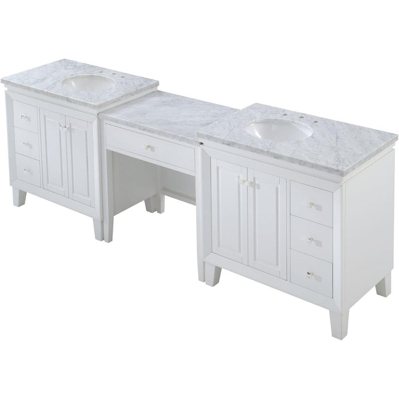 Silkroad Exclusive V0320WW103D 103" White double sink vanity, three-quarter view, on white