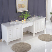 Silkroad Exclusive V0320WW103D 103" White double sink vanity, three-quarter view in a bathroom